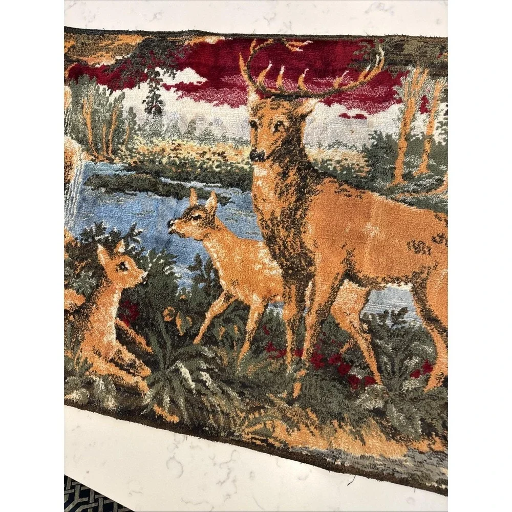 VTG Tapestry Made In Belgium Deer Family In The Forest Colorful Chenille Textile